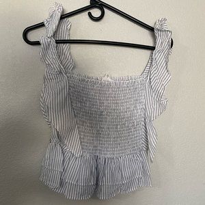 White and grey/blue strip tank top